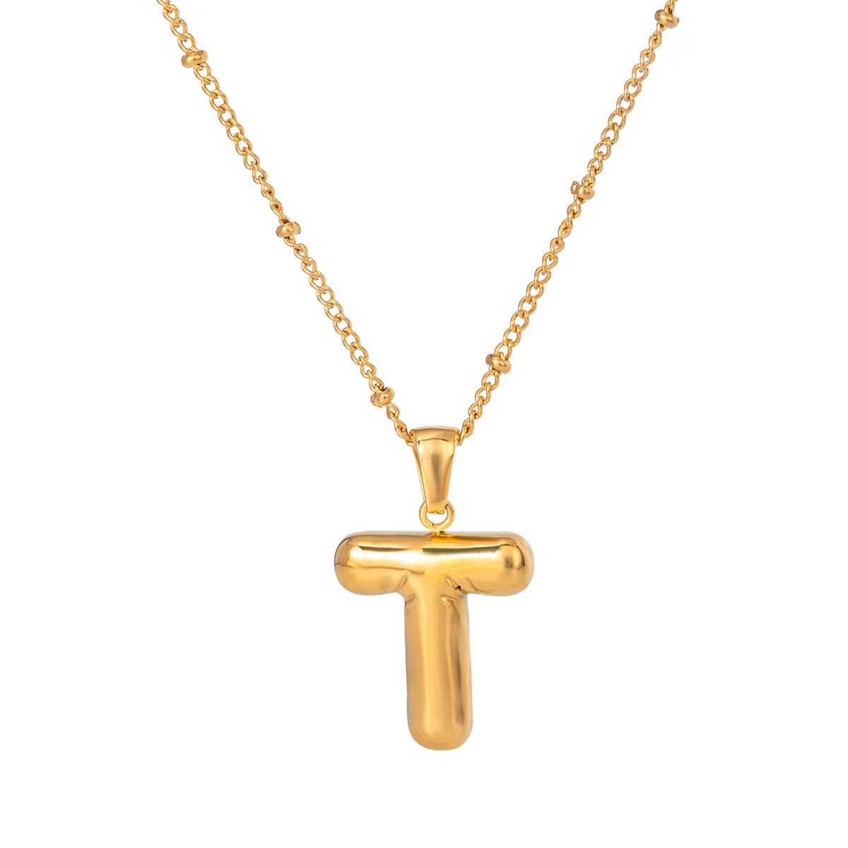 Goud / 1 stuk Eenvoudige casual stijl letter T-vorm roestvrij staal 18K verguld dames hanger ketting Afbeelding20